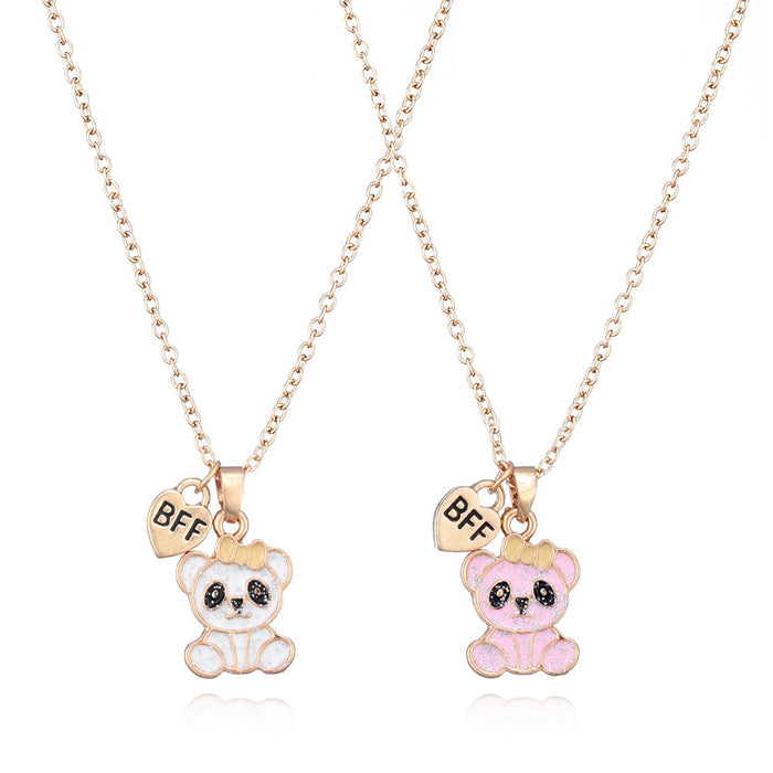 Wholesale Good Friends Cartoon Bear Necklace Environmentally Friendly Alloy Drops of Oil Children' s Girlfriend Necklace