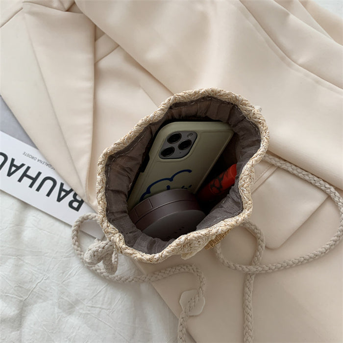 Wholesale Woven bag, women's bag, new grass woven cute bucket bag, personalized crossbody bag