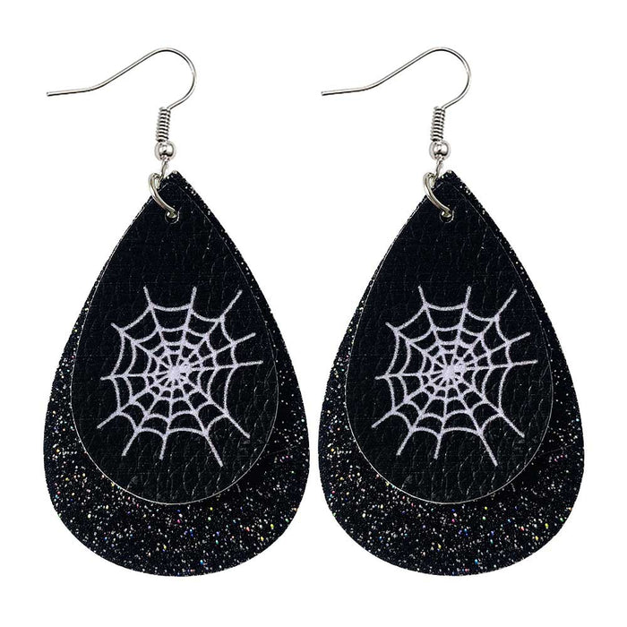 Wholesale 50pcs Double-Layer Leather Earrings Skull Sequin Drop-Shaped Pu Leather Earrings Ear Jewelry