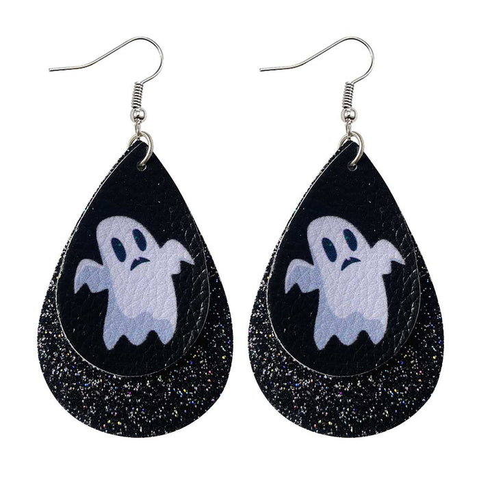 Wholesale 50pcs Double-Layer Leather Earrings Skull Sequin Drop-Shaped Pu Leather Earrings Ear Jewelry