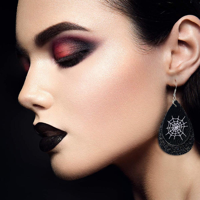 Wholesale 50pcs Double-Layer Leather Earrings Skull Sequin Drop-Shaped Pu Leather Earrings Ear Jewelry