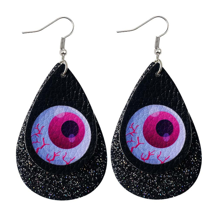 Wholesale 50pcs Double-Layer Leather Earrings Skull Sequin Drop-Shaped Pu Leather Earrings Ear Jewelry