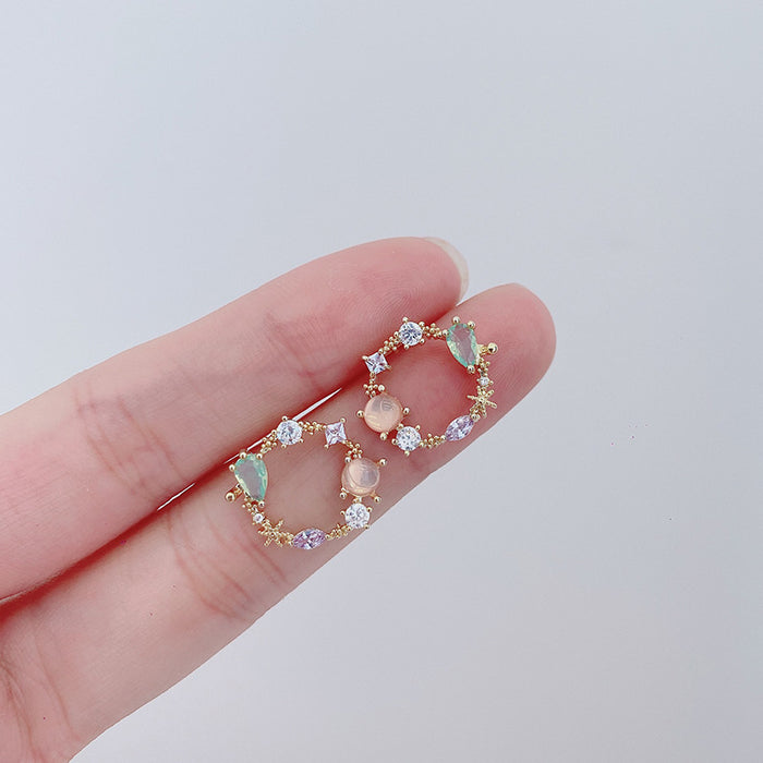 Wholesale New minimalist zircon crystal earrings with pure silver temperament and versatile circle earrings