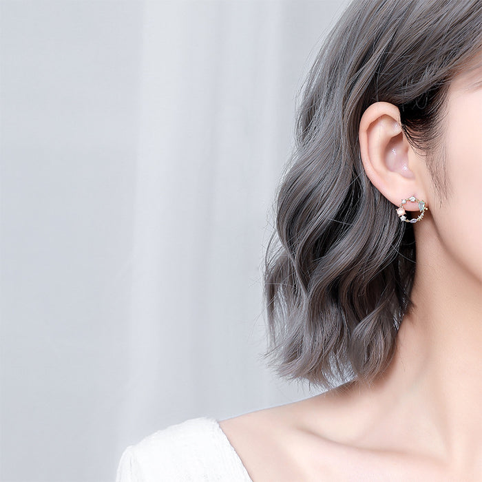 Wholesale New minimalist zircon crystal earrings with pure silver temperament and versatile circle earrings