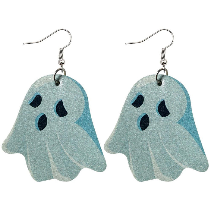 Wholesale  Leather Earrings Drop-Shaped Pumpkin Lantern Double-Sided Printed Pu Leather Earrings