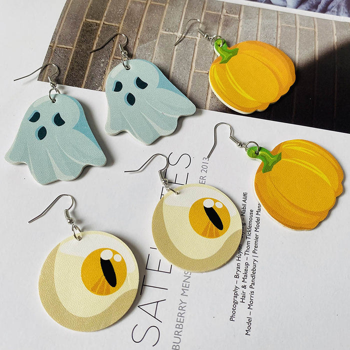 Wholesale  Leather Earrings Drop-Shaped Pumpkin Lantern Double-Sided Printed Pu Leather Earrings