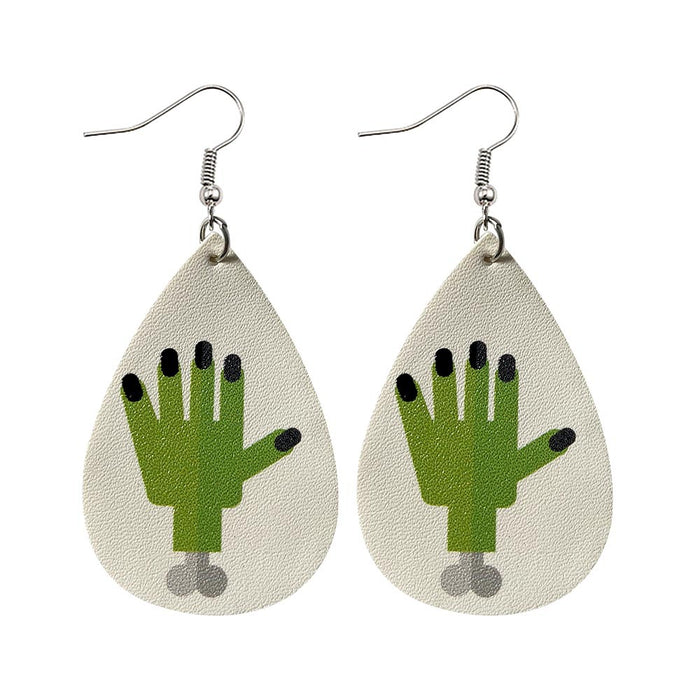 Wholesale  Leather Earrings Drop-Shaped Pumpkin Lantern Double-Sided Printed Pu Leather Earrings