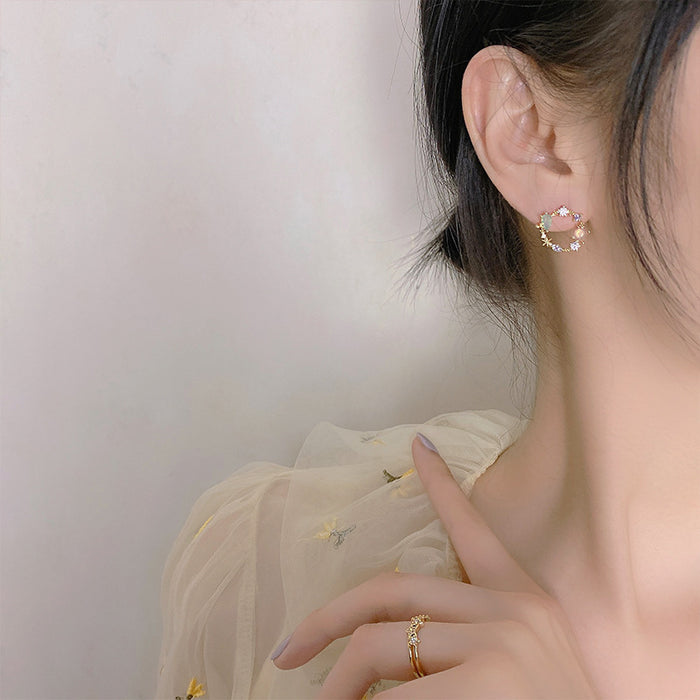 Wholesale New minimalist zircon crystal earrings with pure silver temperament and versatile circle earrings