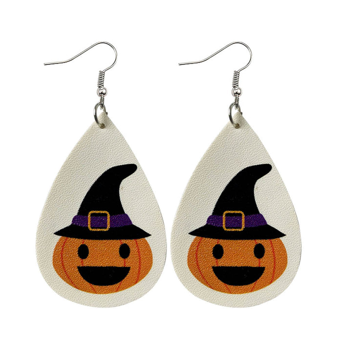 Wholesale  Leather Earrings Drop-Shaped Pumpkin Lantern Double-Sided Printed Pu Leather Earrings