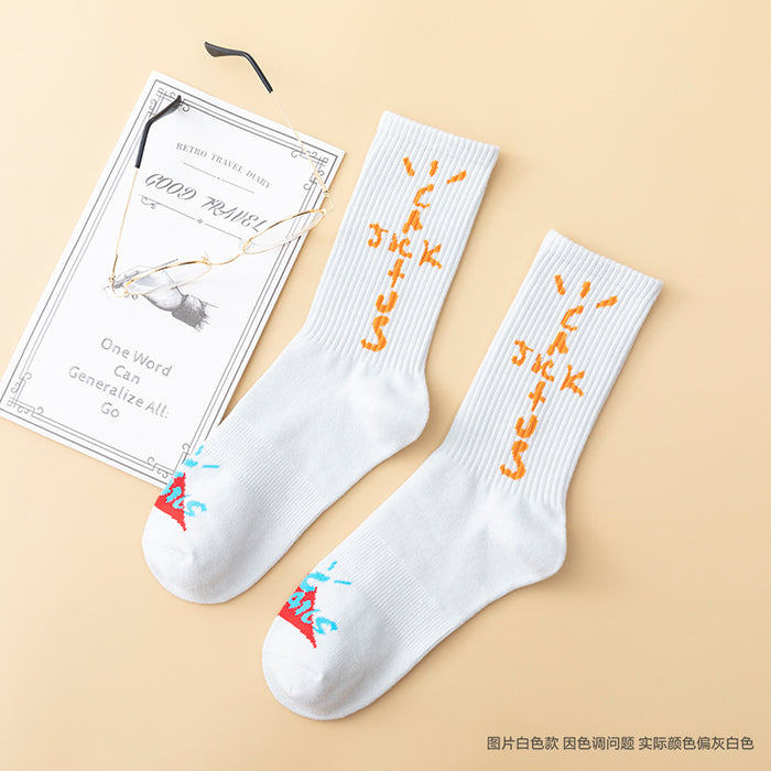 Wholesale Three-color Letter Printing Long Cotton Socks JDC-SK-JiaY021