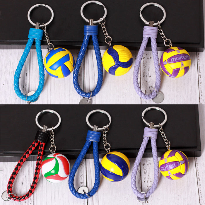 Wholesale  Small Volleyball Keychain Simulation PU Small Ball Keychain Student Sports Souvenir Volleyball Leather Rope Pendant