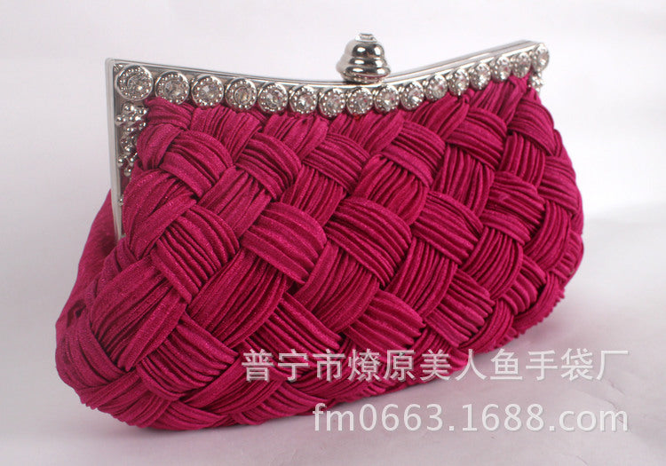 Wholesale Satin Woven Bag Rhinestone Evening Bag JDC-HD-ShengTian004