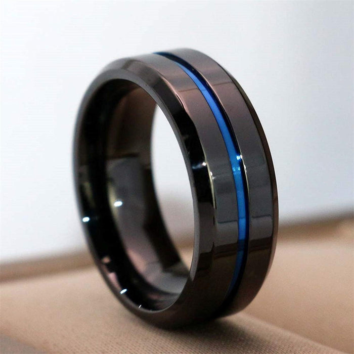 Wholesale Double Layer Black Gold Blue Men's Alloy Ring JDC-RS-MingCheng001