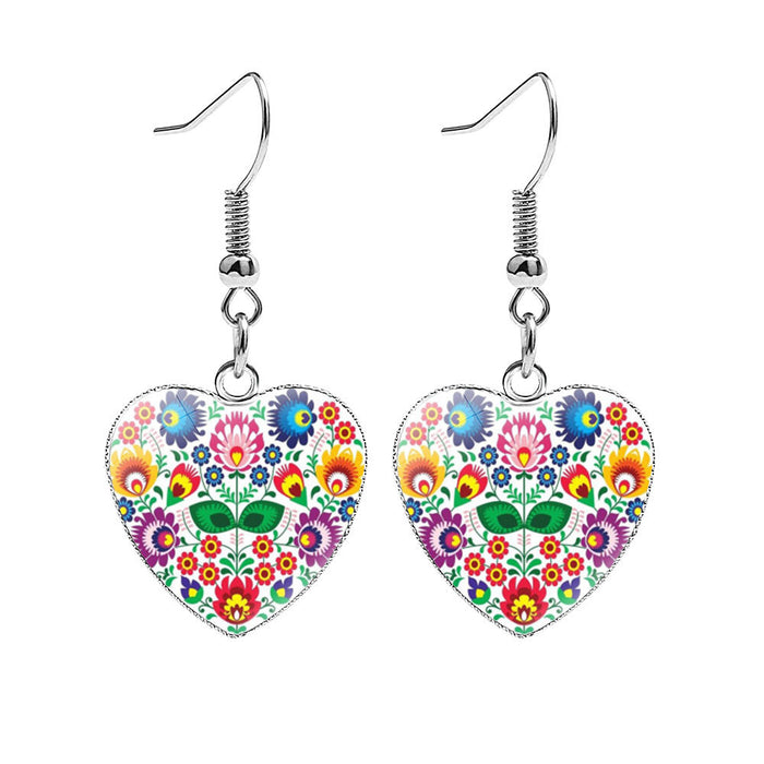 Wholesale Folk art style heart-shaped metal earrings