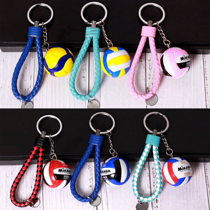Wholesale  Small Volleyball Keychain Simulation PU Small Ball Keychain Student Sports Souvenir Volleyball Leather Rope Pendant