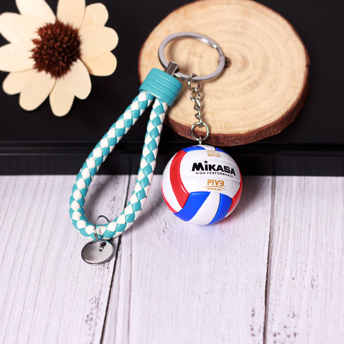 Wholesale  Small Volleyball Keychain Simulation PU Small Ball Keychain Student Sports Souvenir Volleyball Leather Rope Pendant