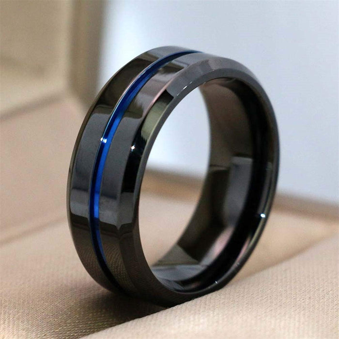 Wholesale Double Layer Black Gold Blue Men's Alloy Ring JDC-RS-MingCheng001