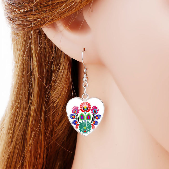 Wholesale Folk art style heart-shaped metal earrings