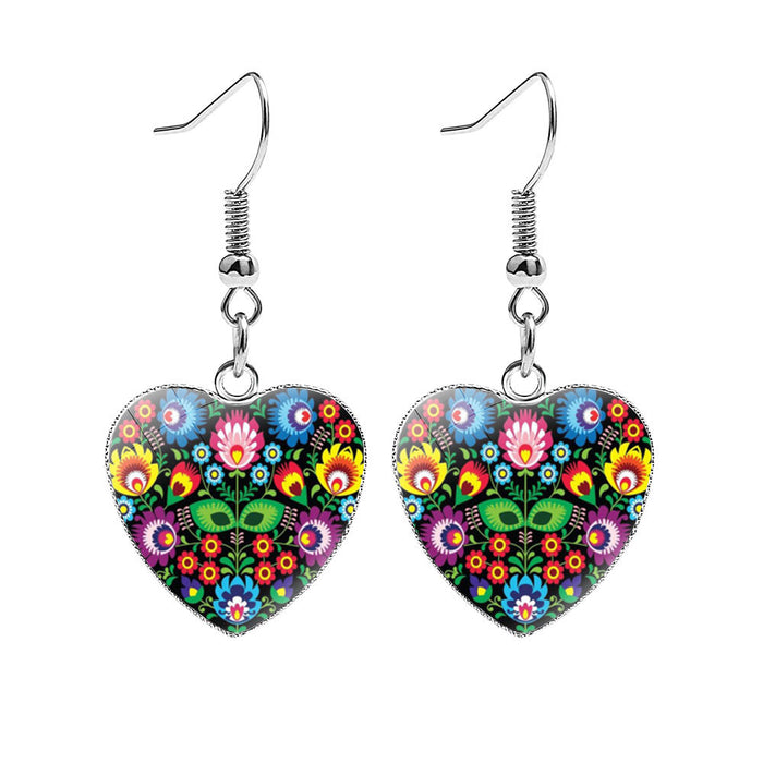 Wholesale Folk art style heart-shaped metal earrings