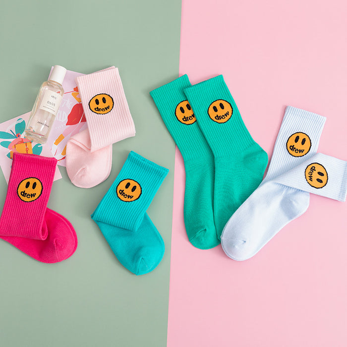 Wholesale Thin Summer Smiley Solid Color Cotton Socks JDC-SK-JiaY009