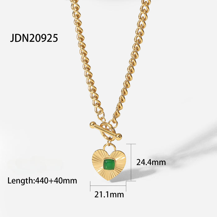 Wholesale Heart Pendant with Green Agate OT Clasp Stainless Steel Necklace JDC-NE-JD406