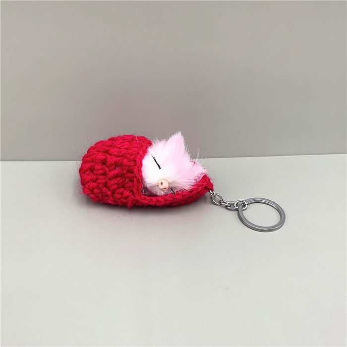 Wholesale Cute Sleeping Cat Keychain Slippers Cat Plush Bag Pendant Car Key Chain Artificial Animal Small Gift