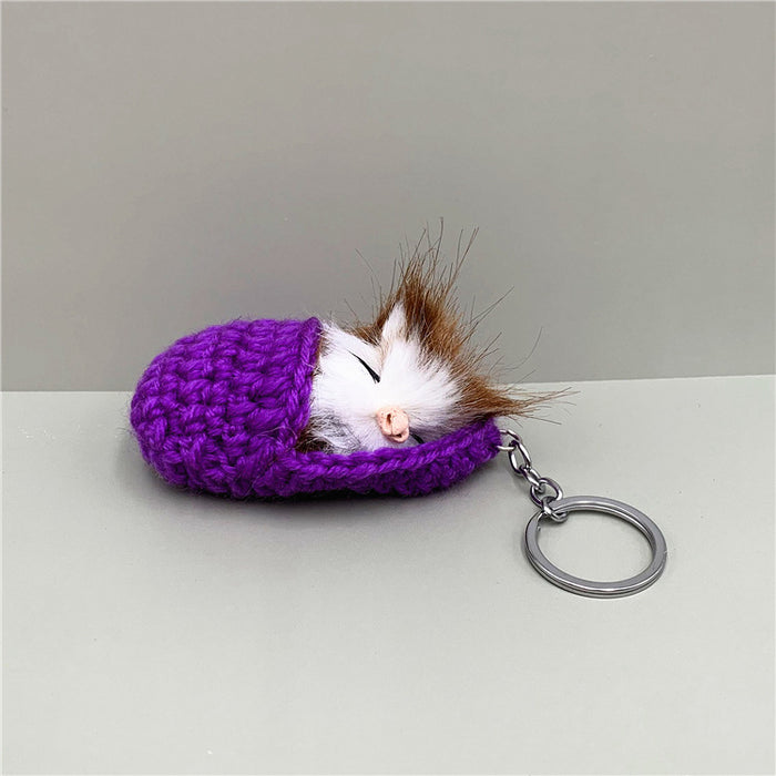 Wholesale Cute Sleeping Cat Keychain Slippers Cat Plush Bag Pendant Car Key Chain Artificial Animal Small Gift