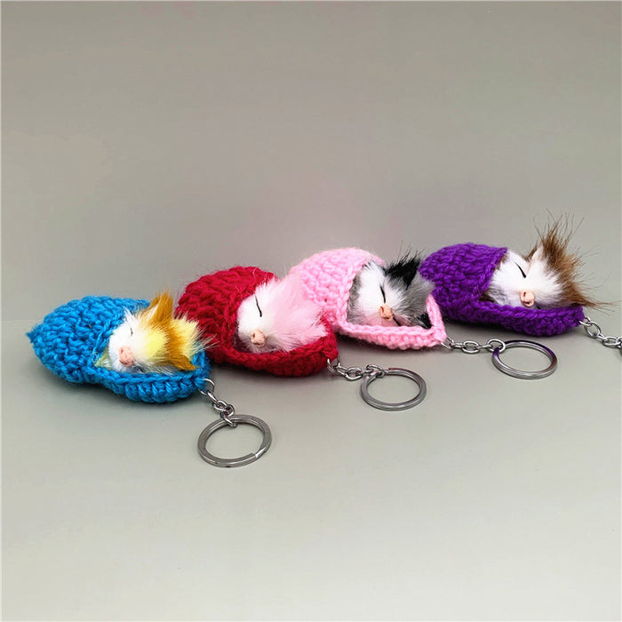 Wholesale Cute Sleeping Cat Keychain Slippers Cat Plush Bag Pendant Car Key Chain Artificial Animal Small Gift