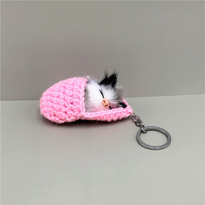 Wholesale Cute Sleeping Cat Keychain Slippers Cat Plush Bag Pendant Car Key Chain Artificial Animal Small Gift