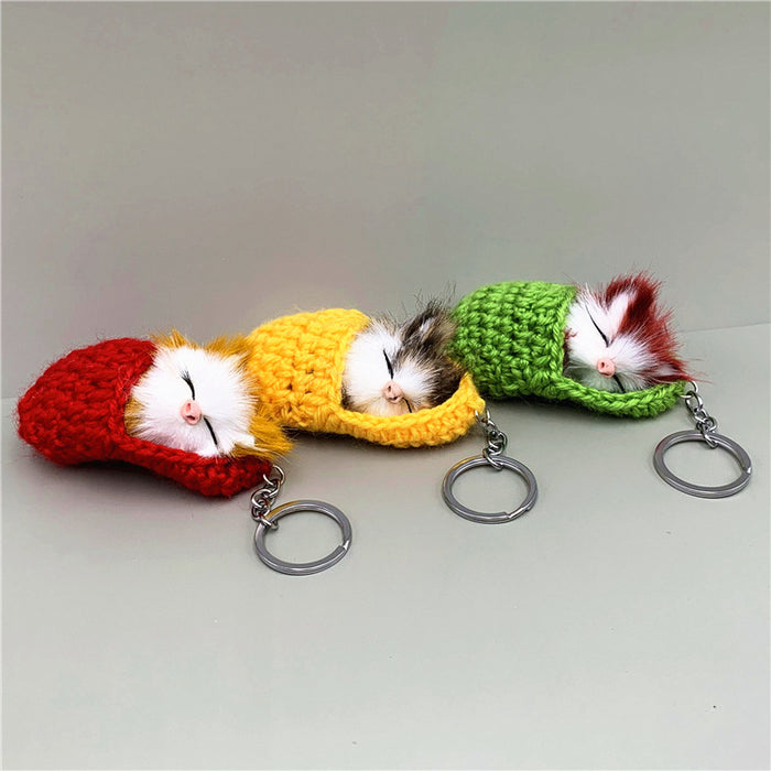 Wholesale Cute Sleeping Cat Keychain Slippers Cat Plush Bag Pendant Car Key Chain Artificial Animal Small Gift
