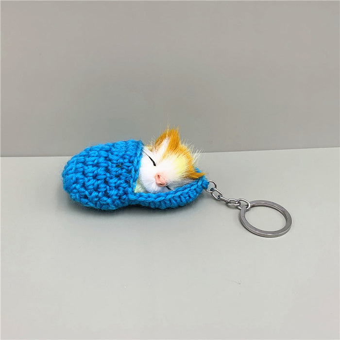 Wholesale Cute Sleeping Cat Keychain Slippers Cat Plush Bag Pendant Car Key Chain Artificial Animal Small Gift