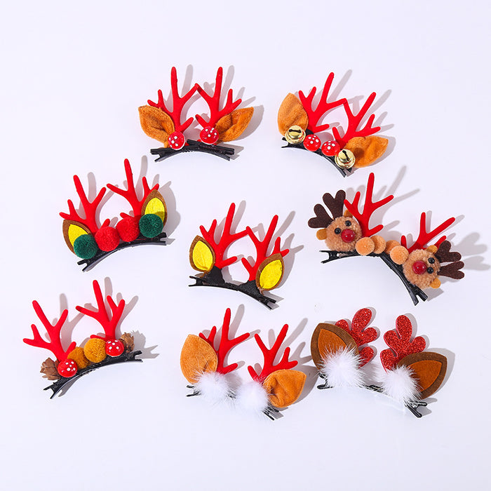 Wholesale Christmas Headdress Antlers Kidsren' s Hairpin Christmas Hairpin Hair Ball Duckbill Clip Cute Deer Bangs Hairpin