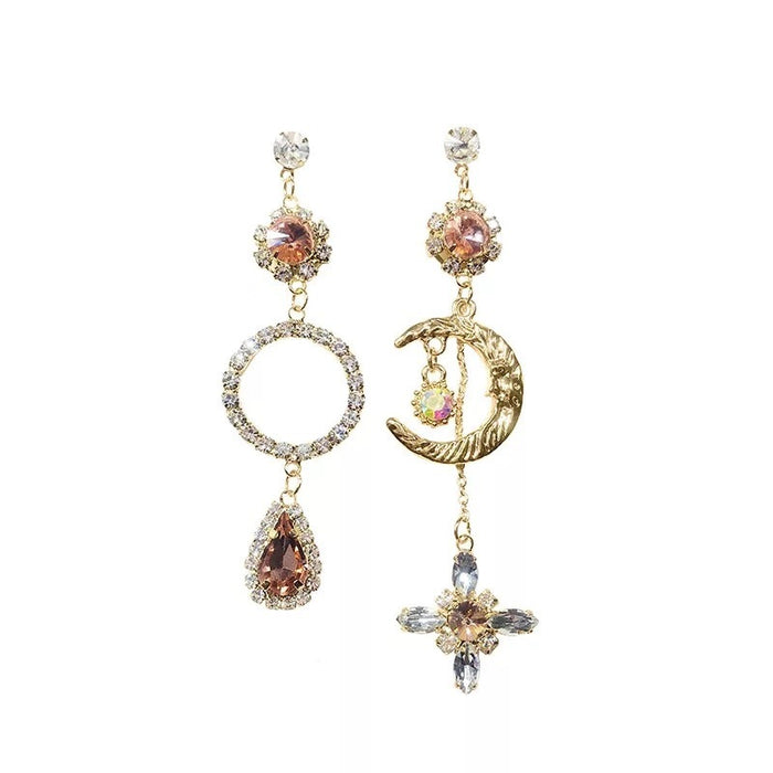 Wholesale Asymmetric rhinestone droplet earrings ear clip