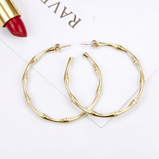 Wholesale Elegant bamboo shaped earrings with fashionable temperament, internet famous titanium steel earrings for women
