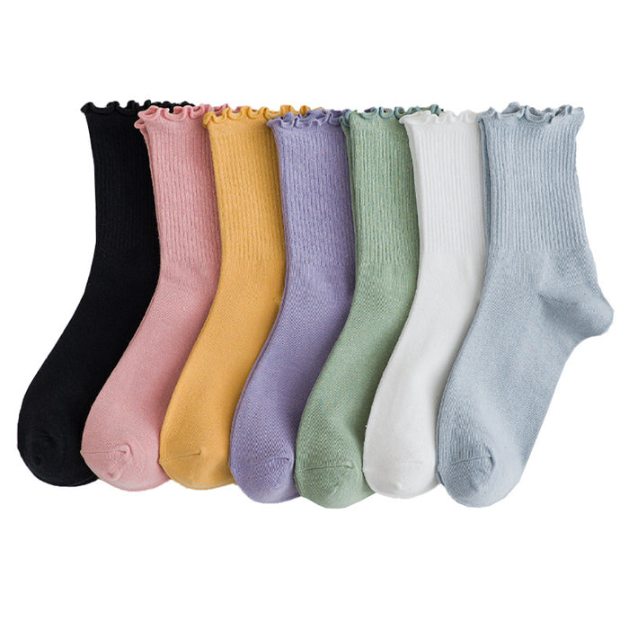 Wholesale Lace socks, mid tube socks, cotton, solid color long socks, stacked socks, long tube