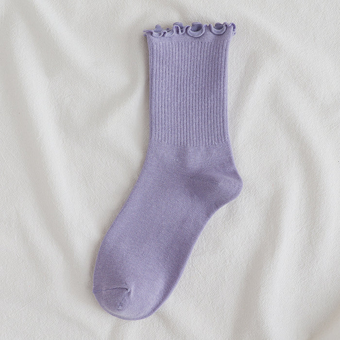 Wholesale Lace socks, mid tube socks, cotton, solid color long socks, stacked socks, long tube