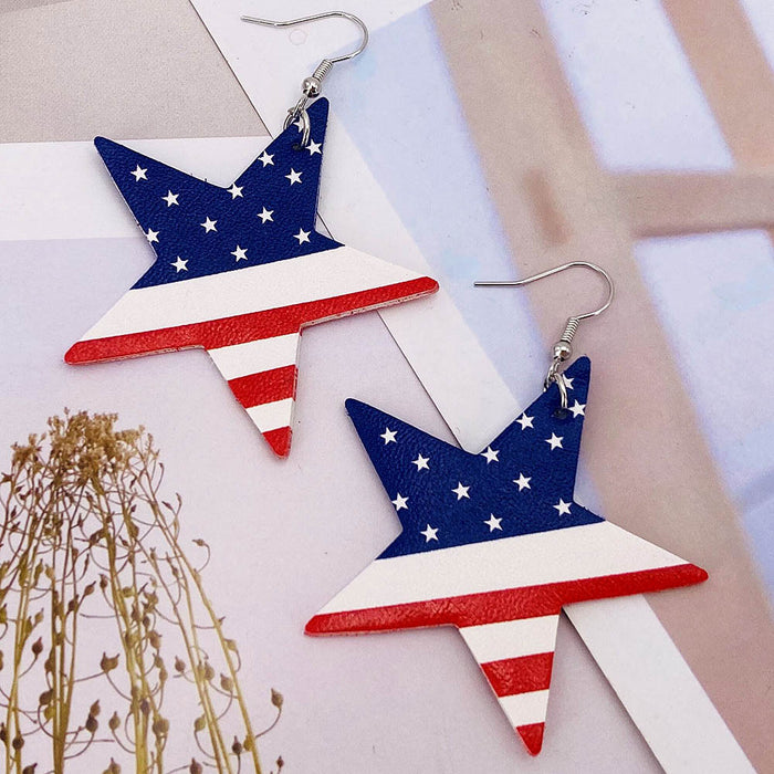 Wholesale Leather earrings with printed national flag pentagram PU leather earrings, water droplet multi-layer earrings, earrings wholesale