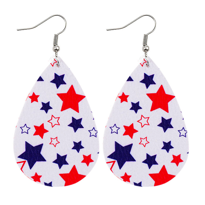 Wholesale Leather earrings with printed national flag pentagram PU leather earrings, water droplet multi-layer earrings, earrings wholesale