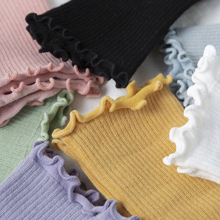 Wholesale Lace socks, mid tube socks, cotton, solid color long socks, stacked socks, long tube