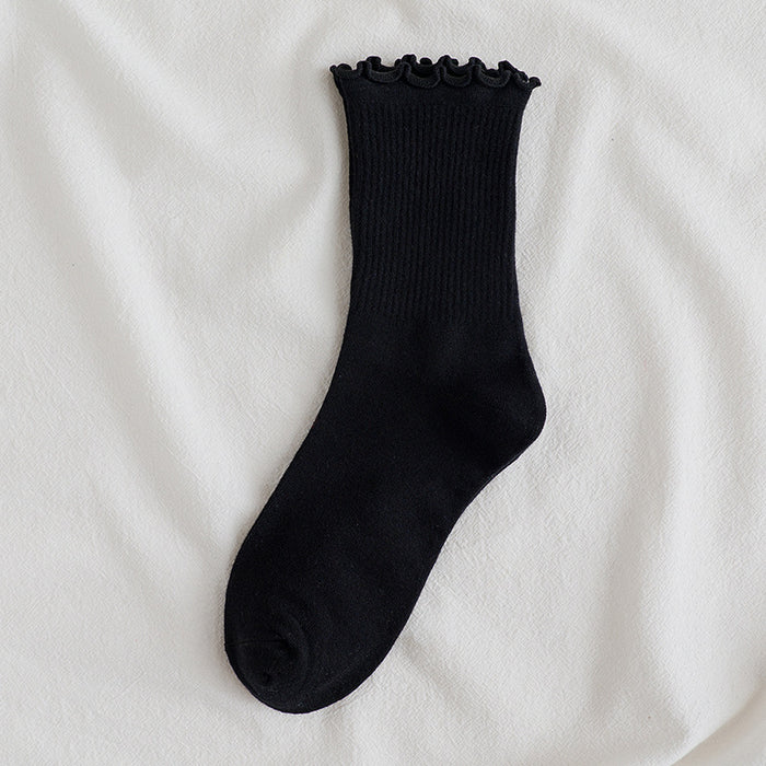 Wholesale Lace socks, mid tube socks, cotton, solid color long socks, stacked socks, long tube