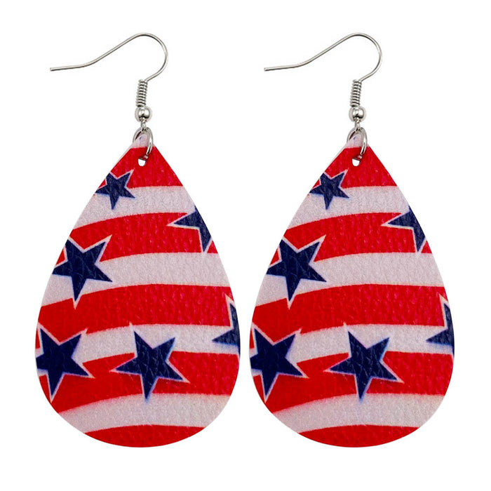 Wholesale Leather earrings with printed national flag pentagram PU leather earrings, water droplet multi-layer earrings, earrings wholesale