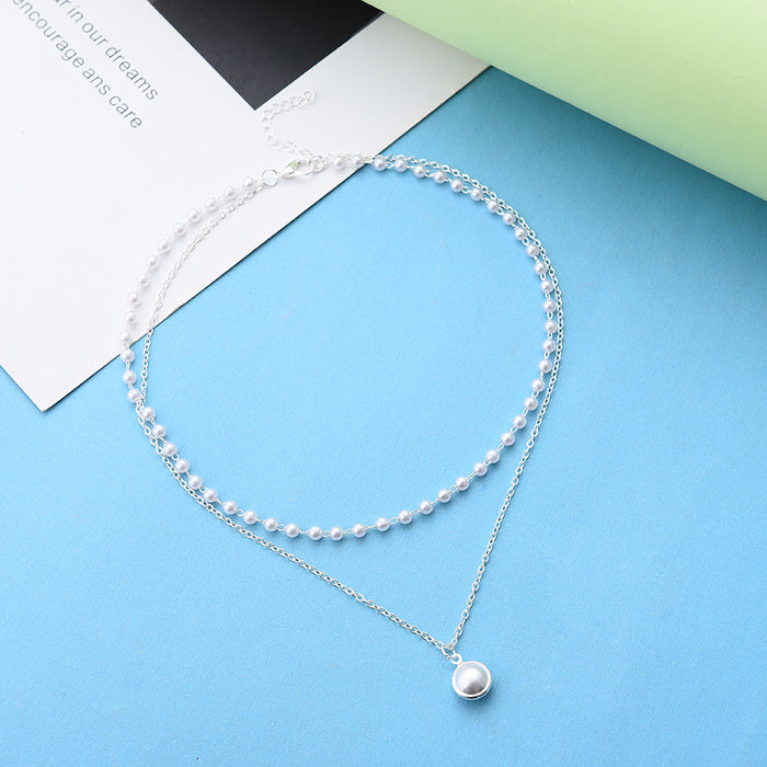 Wholesale Double-layer Pearl Pendant Necklace Women's choker Necklace