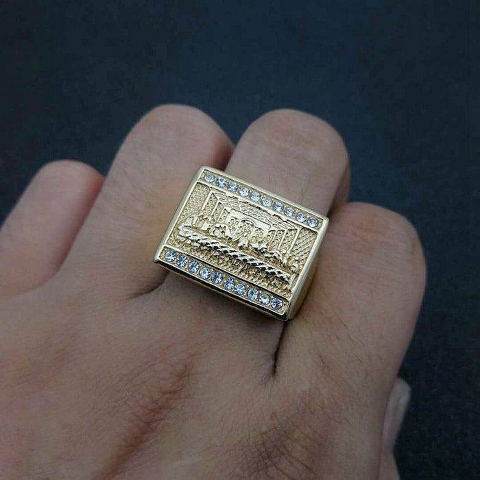 Wholesale  Titanium Steel Gold-plated World Famous Painting Men's Rings JDC-RS-HongX011