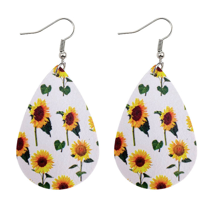 Wholesale Sunflower Flower Leather Earrings Fresh  Leather Earrings