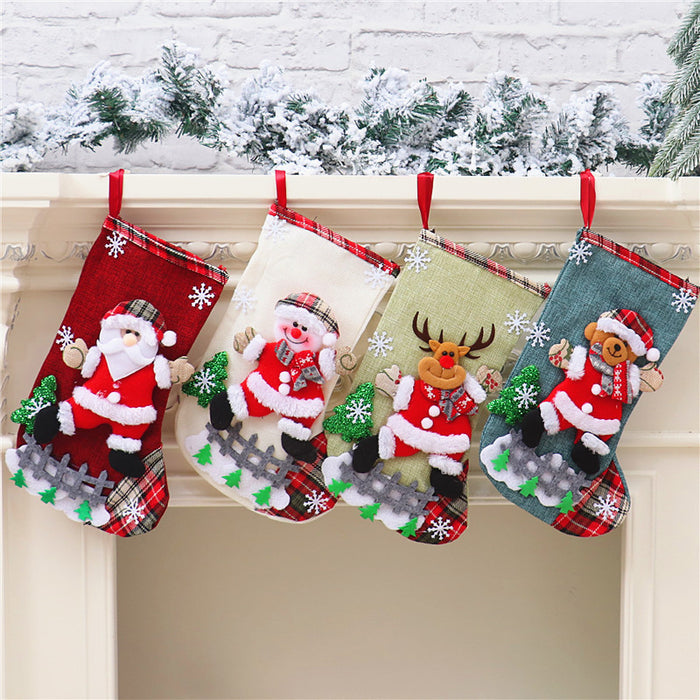 Wholesale Christmas Stocking Gift Bag Linen Old People Snowman Large Children Candy Bag Gift Bag Christmas Tree Hanging Ornaments