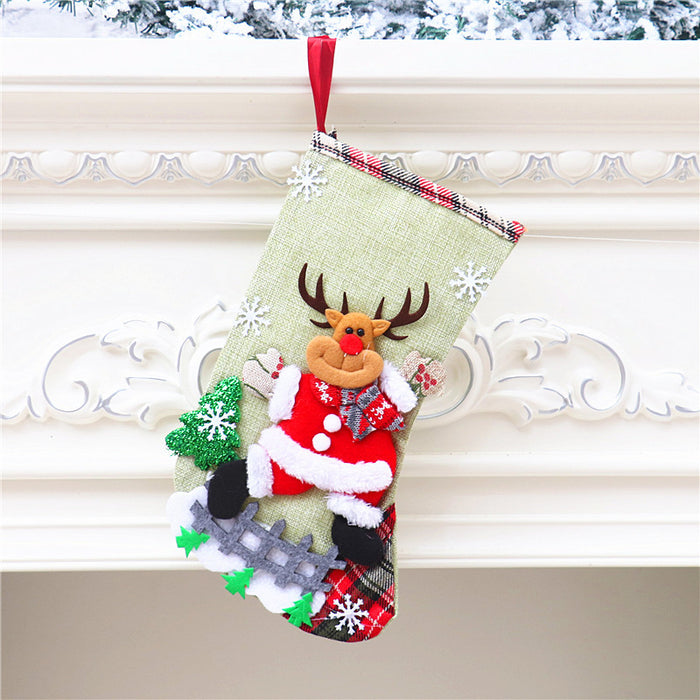Wholesale Christmas Stocking Gift Bag Linen Old People Snowman Large Children Candy Bag Gift Bag Christmas Tree Hanging Ornaments