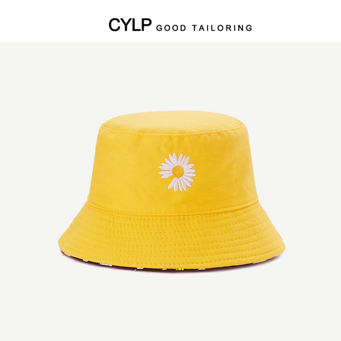 Wholesale Double-sided Daisy Embroidered Fisherman Hat Sun Protection Basin Hat