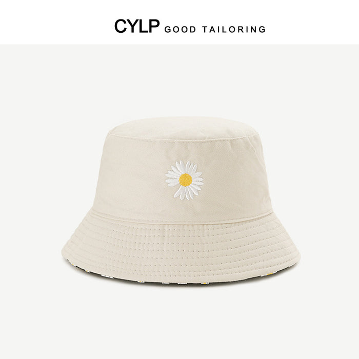 Wholesale Double-sided Daisy Embroidered Fisherman Hat Sun Protection Basin Hat