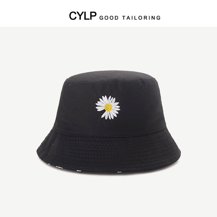 Wholesale Double-sided Daisy Embroidered Fisherman Hat Sun Protection Basin Hat