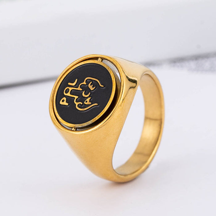 Wholesale Stainless Steel Rotating Middle Finger Letter P Double-sided Men's Ring JDC-RS-XYao003